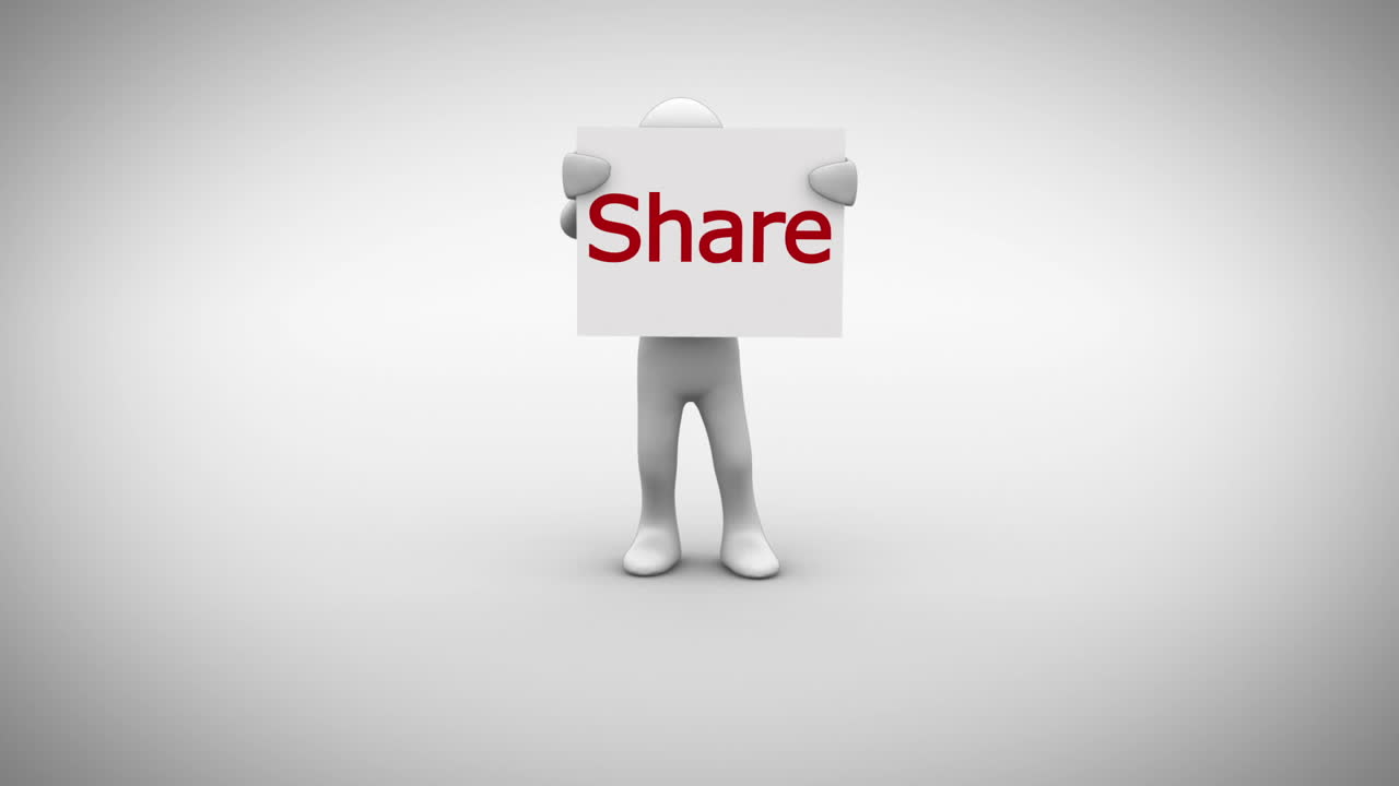 White character holding sign saying social media