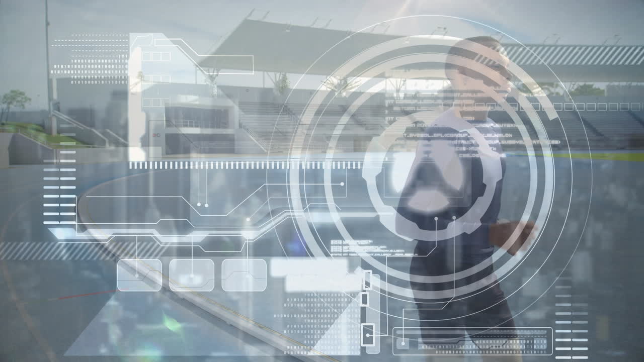 두 인종의 남성 달리기 선수에 대한 통계 및 데이터 처리 애니메이션