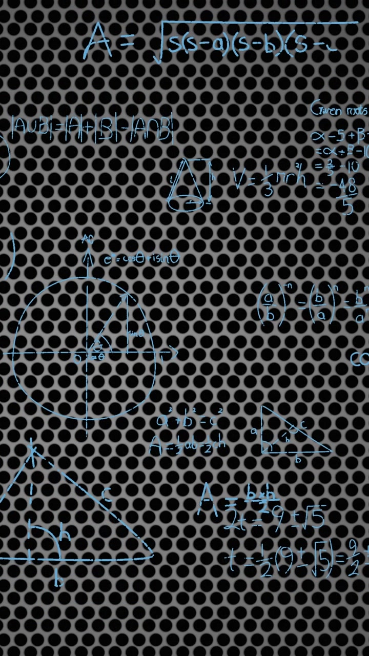 Animation of mathematical equations on black background