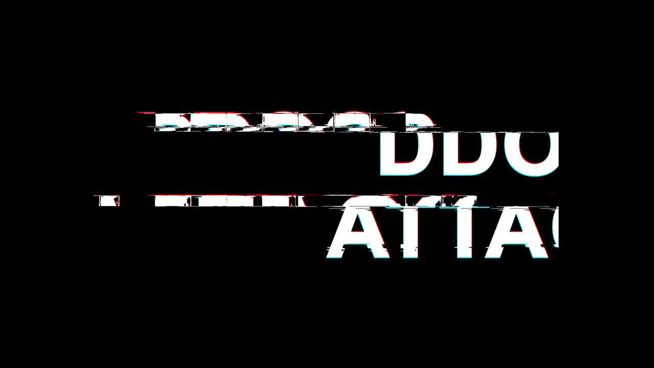 ddos ataque efecto glitch texto distorsión de televisión digital animación en bucle de 4k