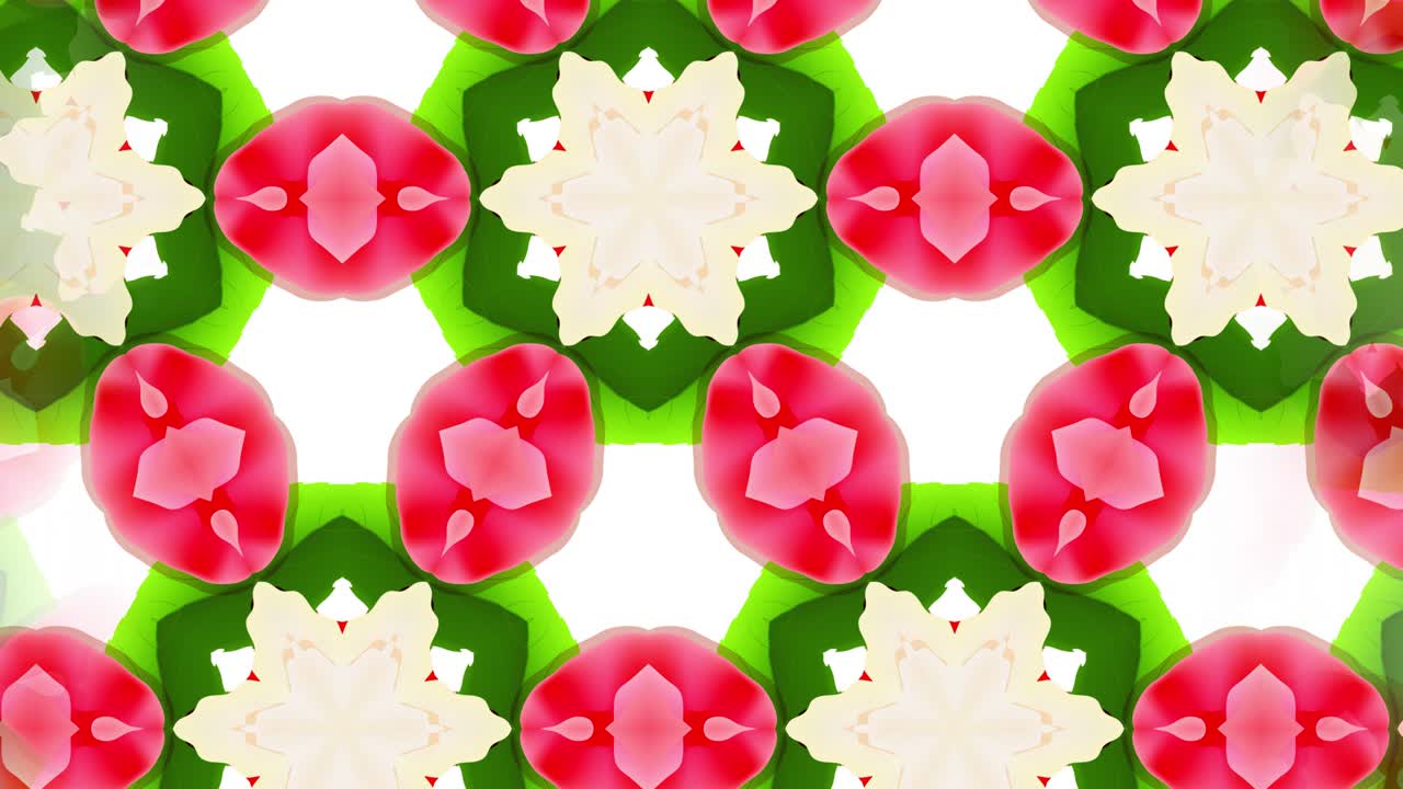 4k 칼레도스코프 다채로운 광학 착각 애니메이션: 물체가 무작위로 모양과 크기를 변경합니다.