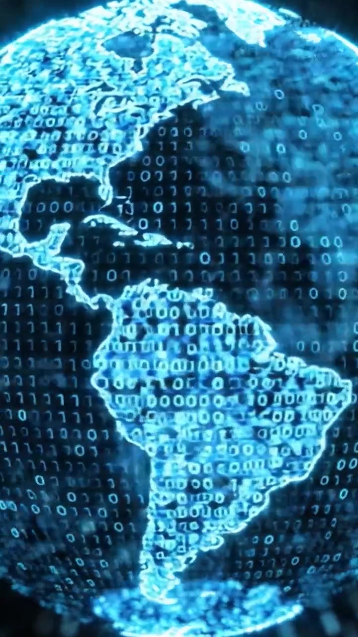 A Digitally Rendered Glimpse of Earth Highlighted by Binary Code, Capturing the Intersection of Technology and Geography in a Contemporary Artistic Representation