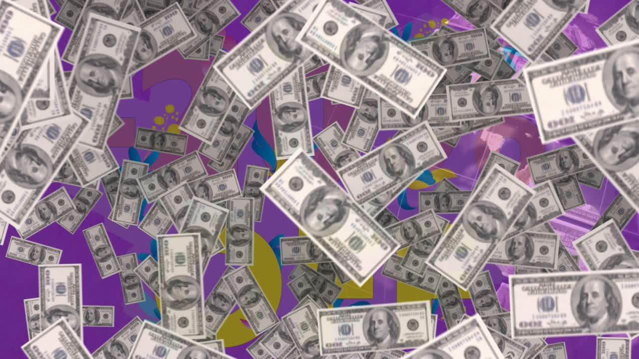 애니메이션 미국 달러 지폐 전 세계 사이버 월요일 판매 텍스트 배경