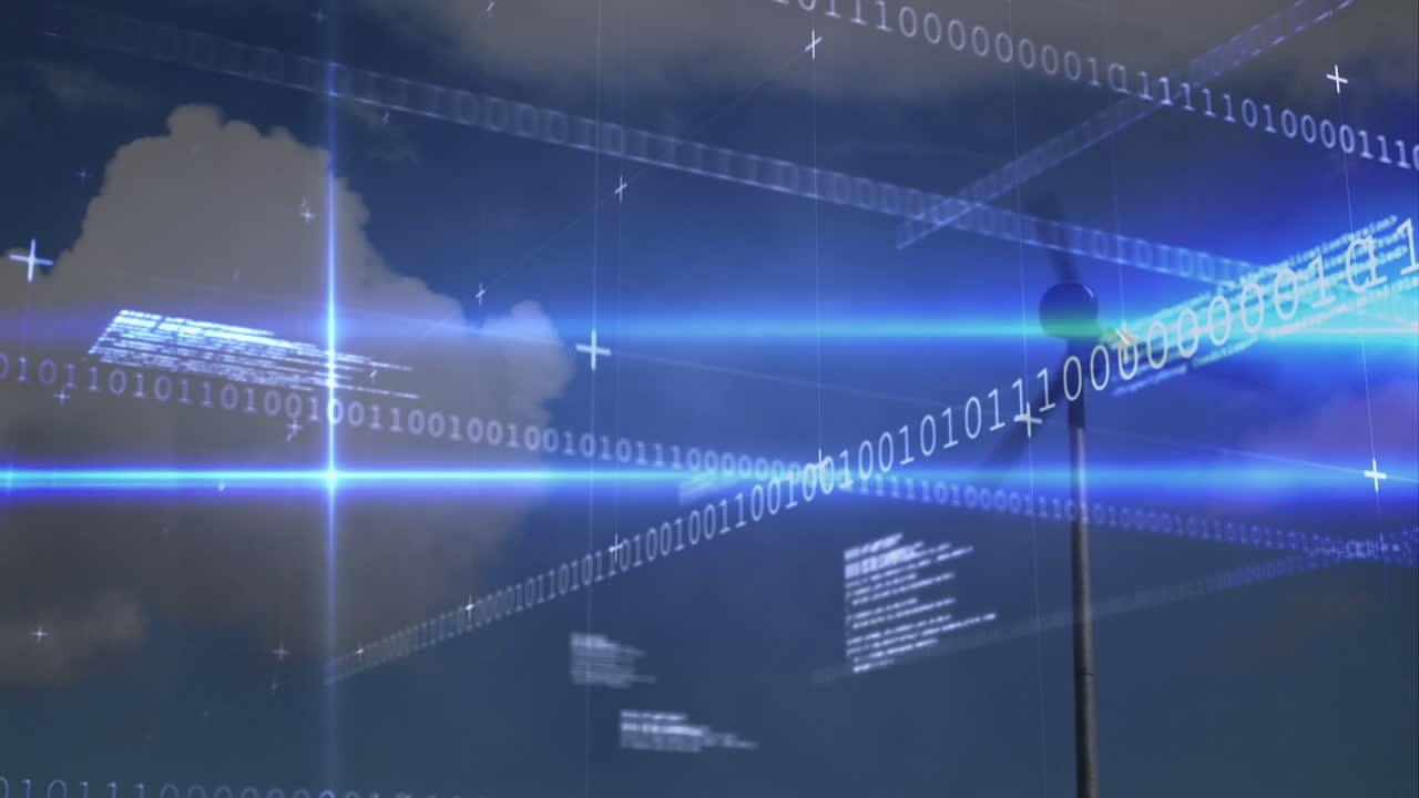 풍력 터빈에서 데이터 처리의 애니메이션