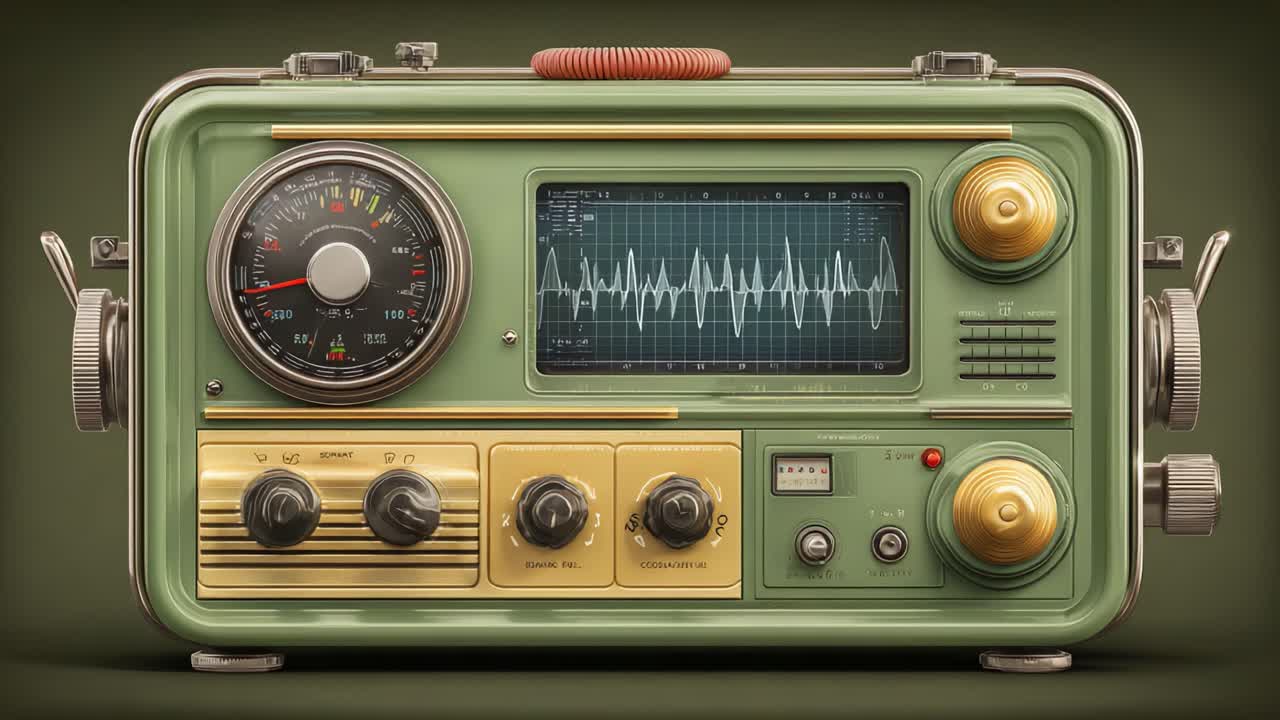 A Vintage Radio Set Capturing the Essence of Classic Communication Technology with Intricate Dial Controls and Visual Signal Display