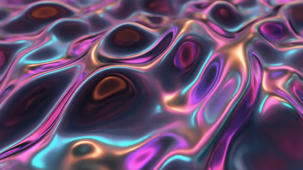 Superficie astratta di metallo liquido con riflessi iridescenti