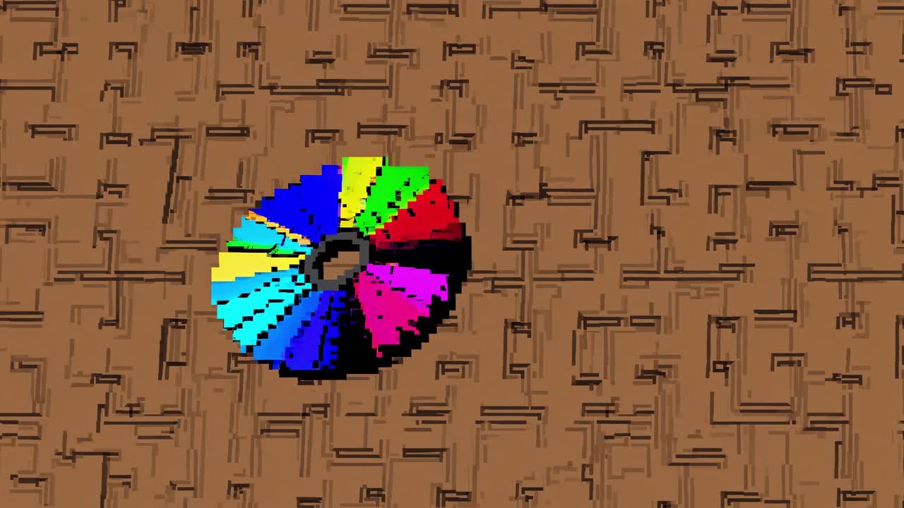 Colorful spinning wheel transitions through vibrant hues on textured surface, showcasing dynamic motion and visual rhythm in a seamless sequence