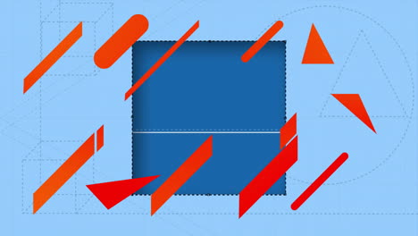 animation of cutout and red shapes over blue background