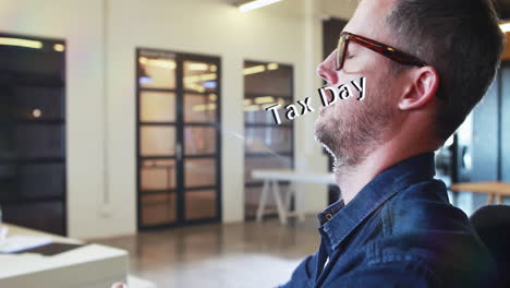 animación del texto del día de los impuestos sobre el hombre caucásico