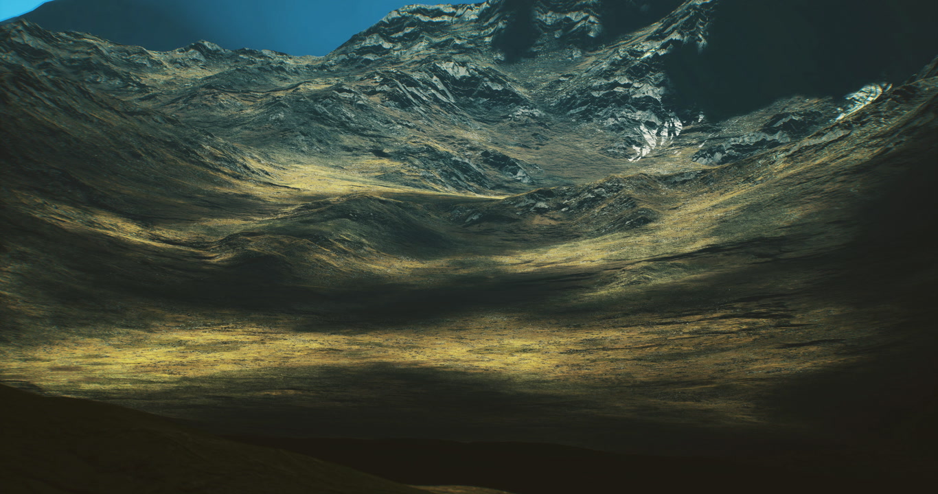 Daytime mountain landscape with lush valleys and rocky formations