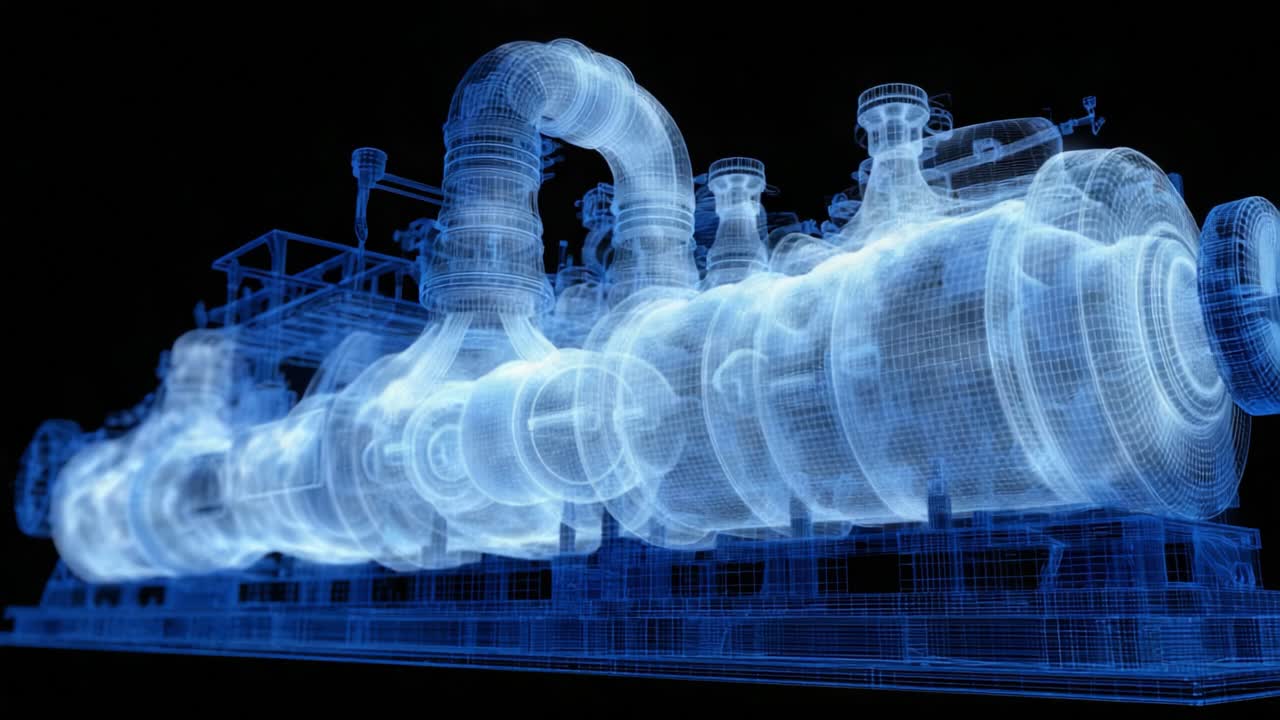 Futuristic Visualization of a Turbine Engine: A Stunning Digital Representation Showcasing the Complex Structure and Flow Dynamics of Advanced Machinery
