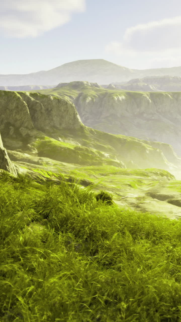 Breathtaking valley at sunrise reveals a serene lush landscape