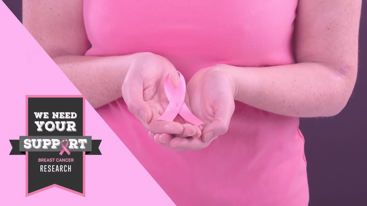 анимация осведомленности о раке молочной железы текст над кавказской женщиной