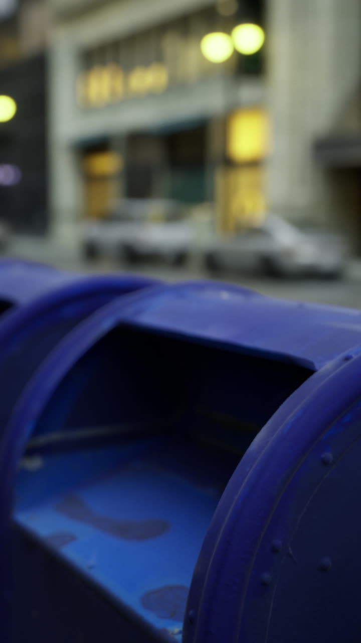 Cassetta delle lettere colorata in ambiente urbano che mostra la normale attività postale