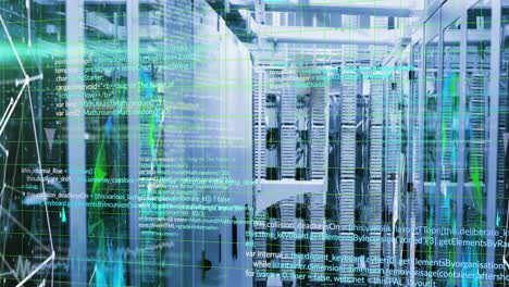 animazione del linguaggio informatico su punti collegati e globo su sistemi di server di dati