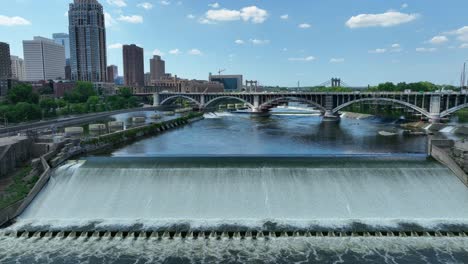 saint anthony falls in in downtown minneapolis, minnesota and is the only natural major waterfall on the mississippi river