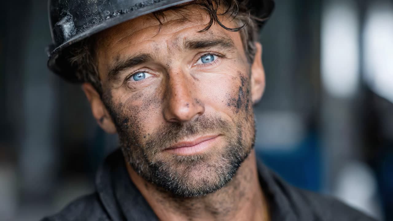 A Portrait of a Resilient Worker: Capturing the Strength and Hardship on the Face of a Determined Individual in a Harsh Environment