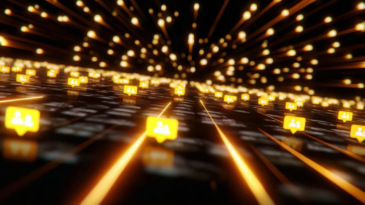 A Visual Representation of Digital Networking Growth: Bright Icons Emanating from a Central Point, Forming a Vibrant Explosion of Connectivity and Engagement in the Virtual Space