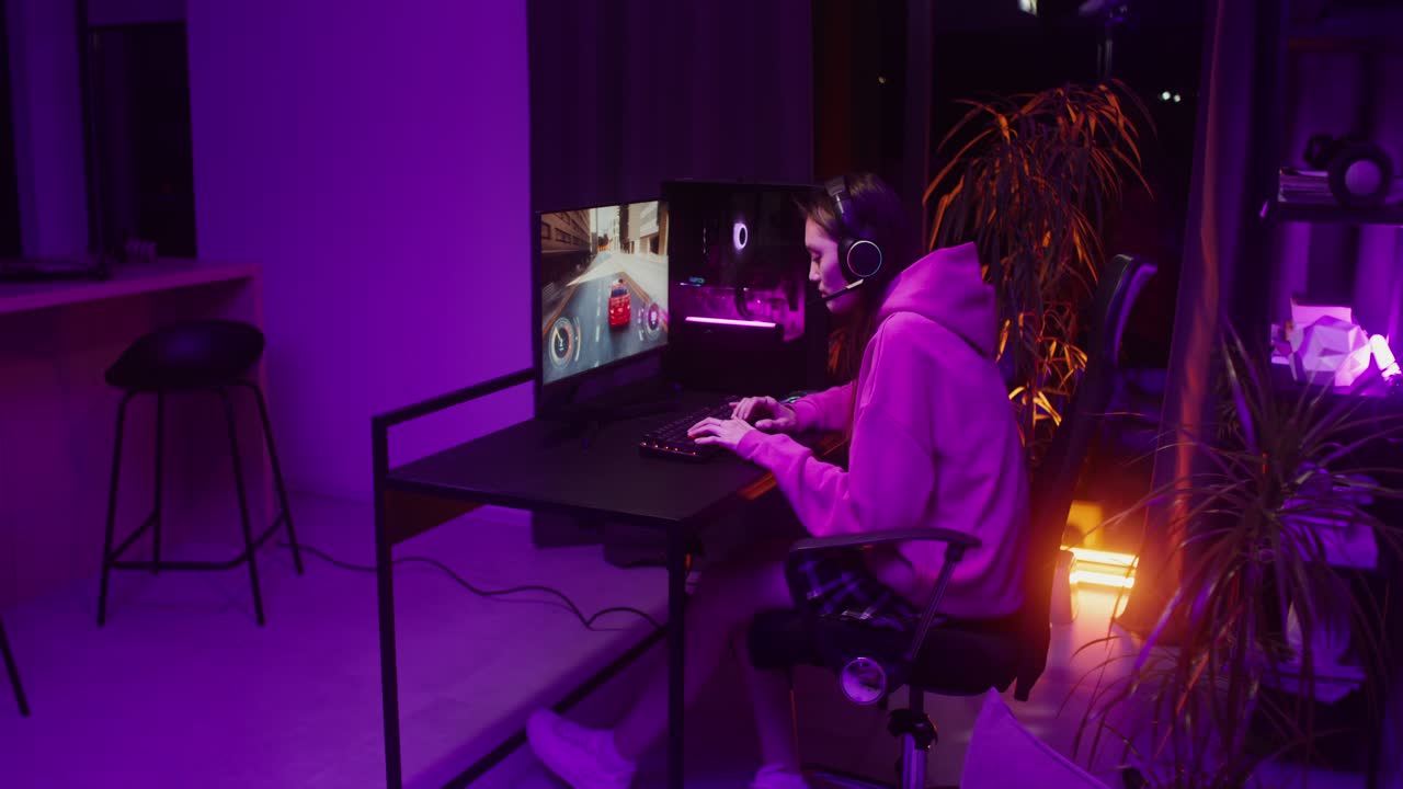 Young Woman Gamer Playing Video Games