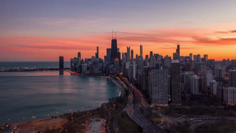 Hiperlapso-De-Chicago-Timelapse-De-La-Unidad-De-La-Orilla-Del-Lago-Al-Atardecer