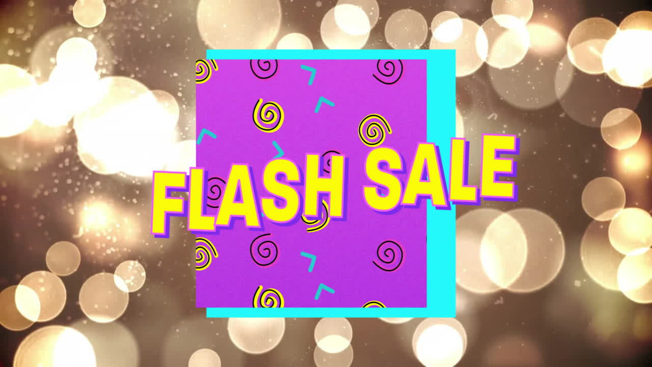 Featuring purple framed rectangle highlighting flash sale text over glowing golden bokeh lights