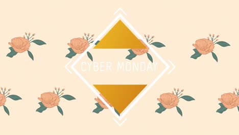 Animation-of-cyber-monday-text-over-banner-and-flowers-in-background