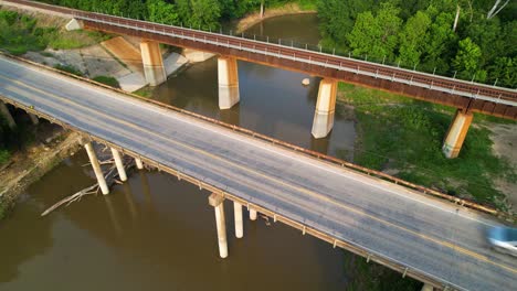 aerial footage of highway 377 over denton creek in texas