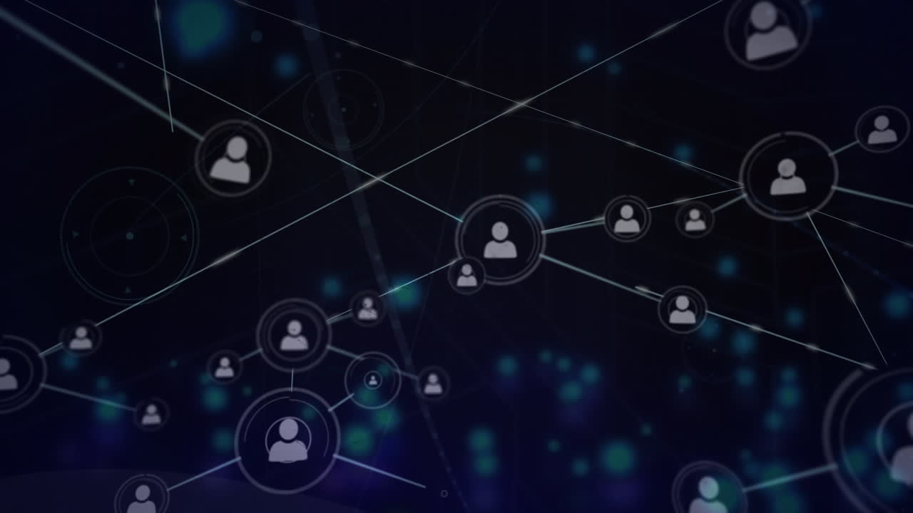 animación de la red de conexiones con las personas iconos en fondo negro