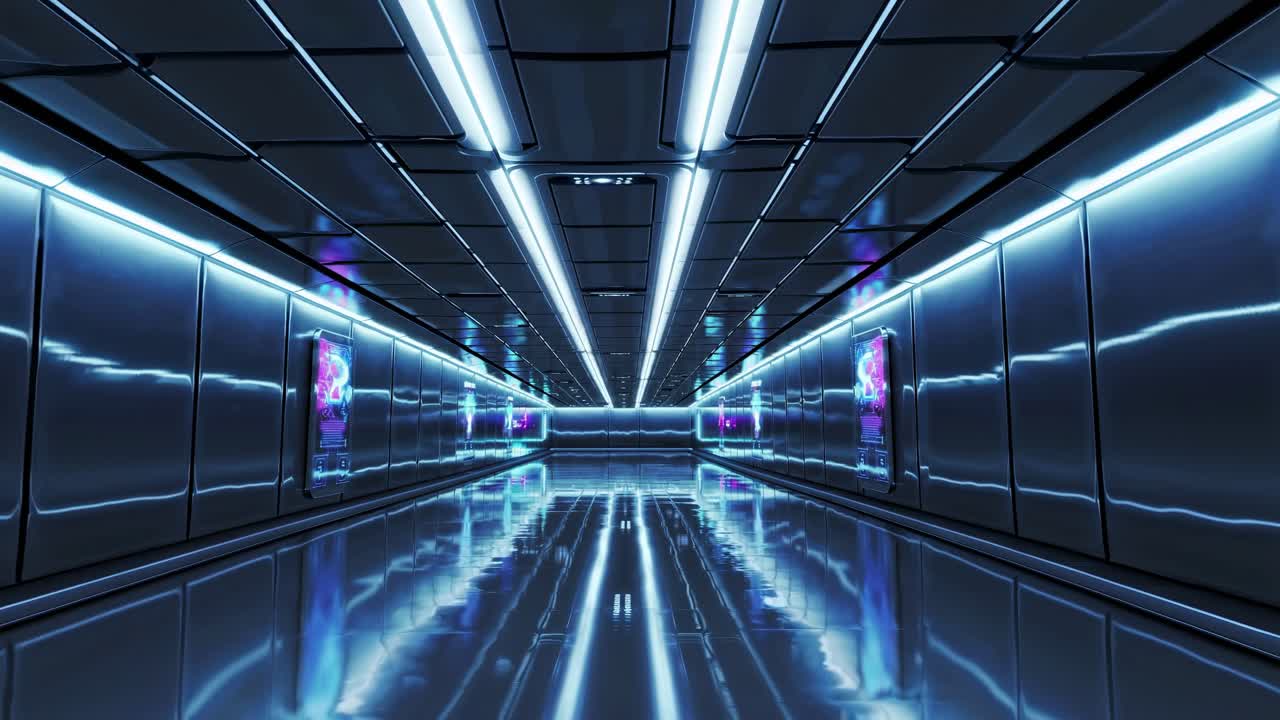 Futuristic Metal Corridor with Neon Lighting