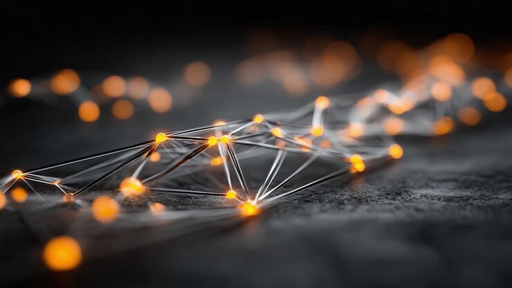 An Intricate Network of Glowing Lights: Capturing the Beauty of Connection Through a Glossy Surface in a Dreamlike Atmosphere