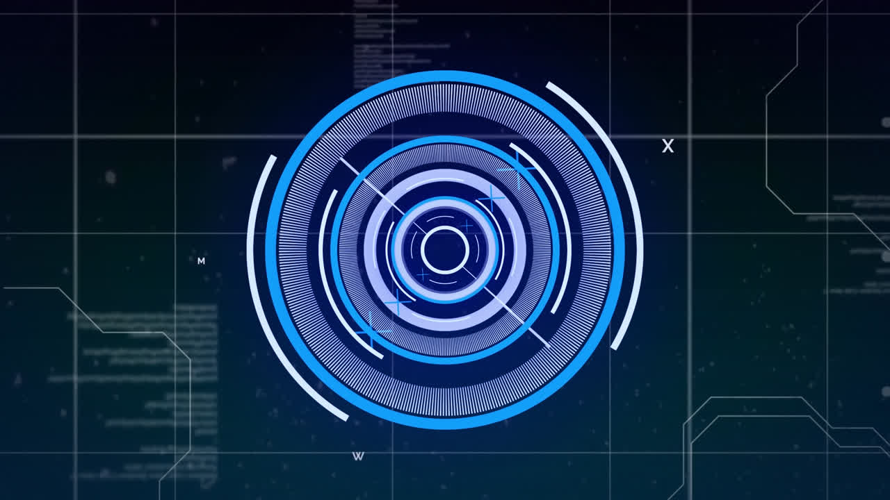 animación de círculos iluminados en lenguaje informático contra puntos conectados en el fondo