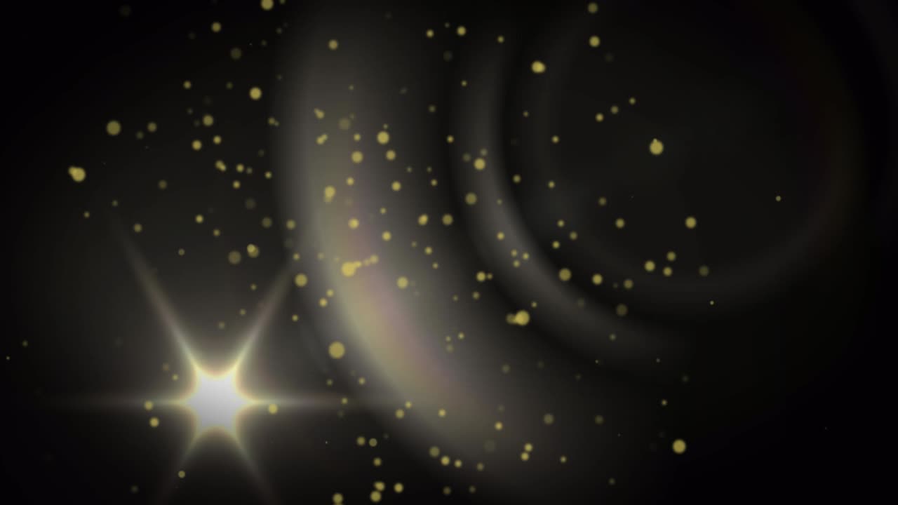 Animation of multiple glowing stars and spotlights moving on black background