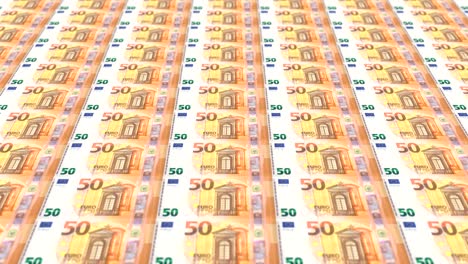 banknotes of fifty euro passing on screen, looping