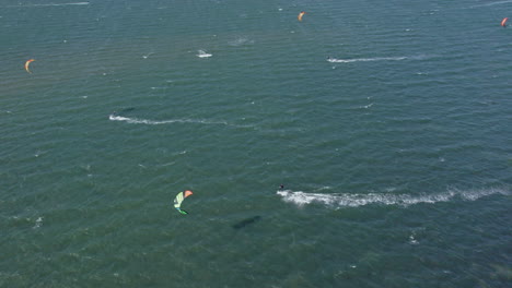 Aerial-View-Of-Kitesurf-Spot-In-Brouwersdam,-The-Netherlands---drone-shot