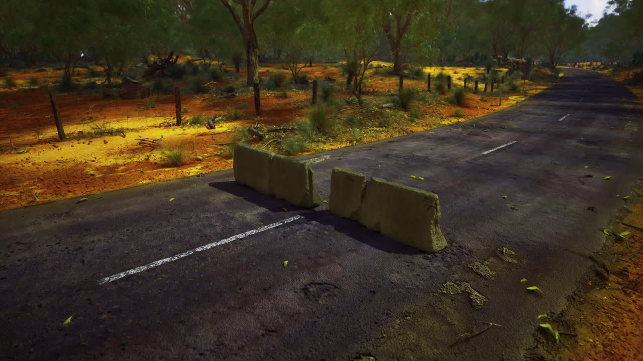 Roadblock creates an unexpected pause in a tranquil outback landscape