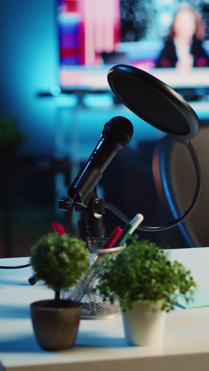 Attrezzatura per la registrazione di podcast con video verticali sul tavolo