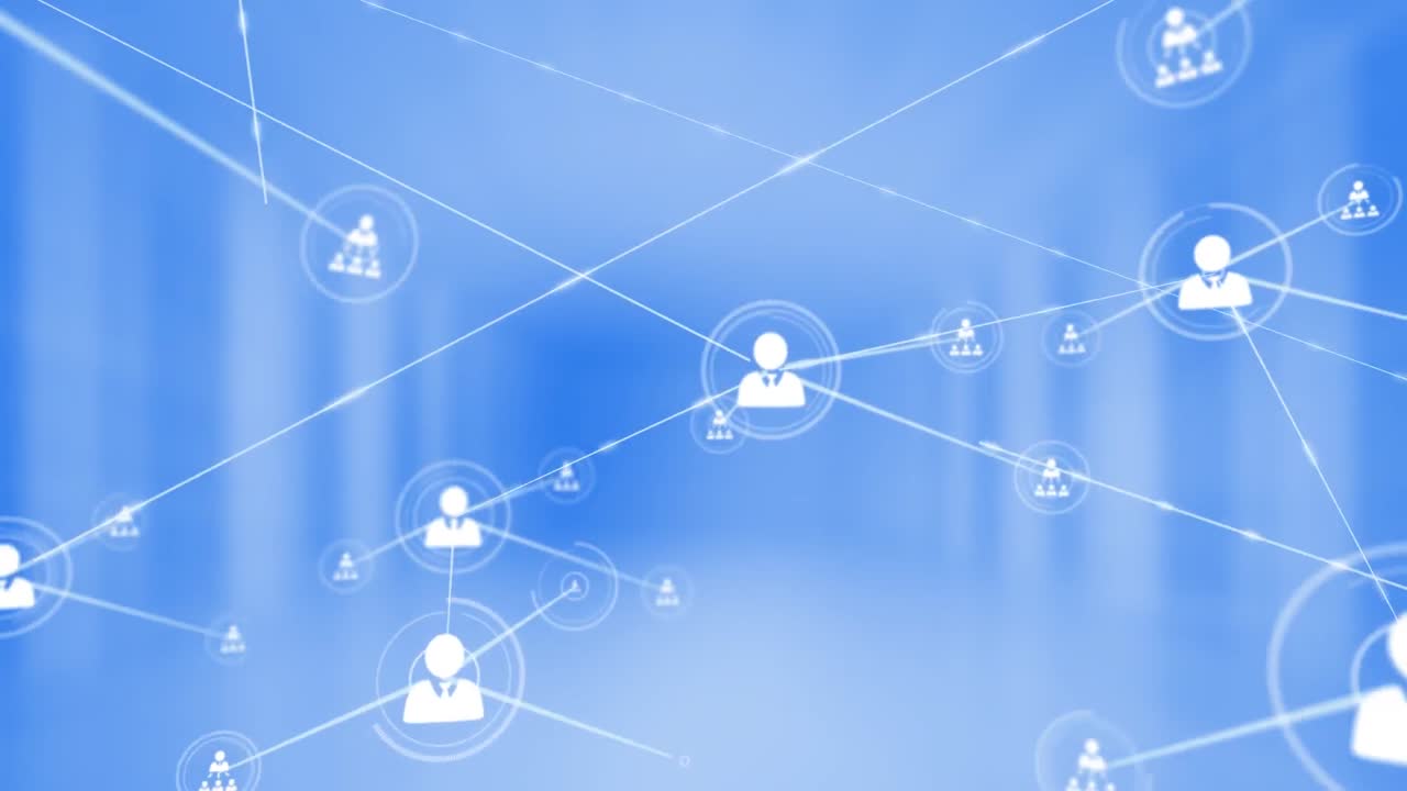 파란색 배경 위의 연결 네트워크의 애니메이션