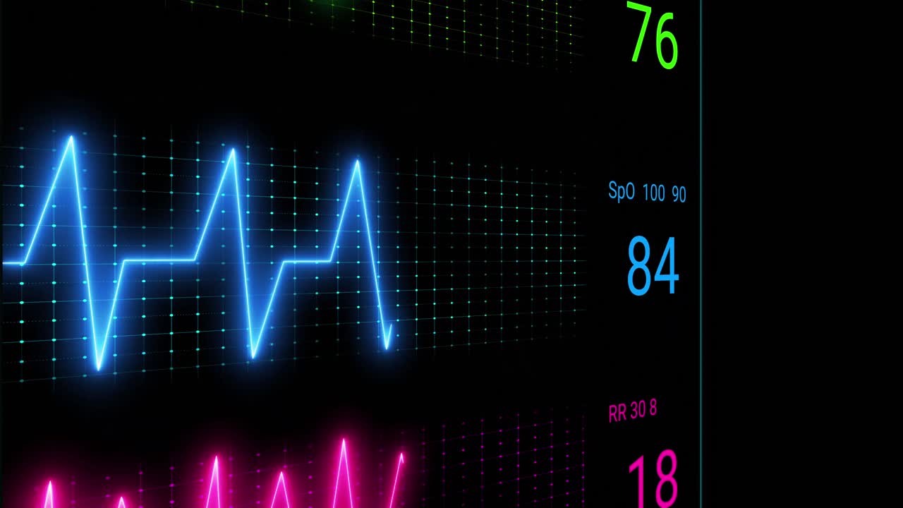 Animazione di un cardiografo su sfondo nero.