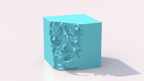 blue cube disappears. white background. abstract animation, 3d render.