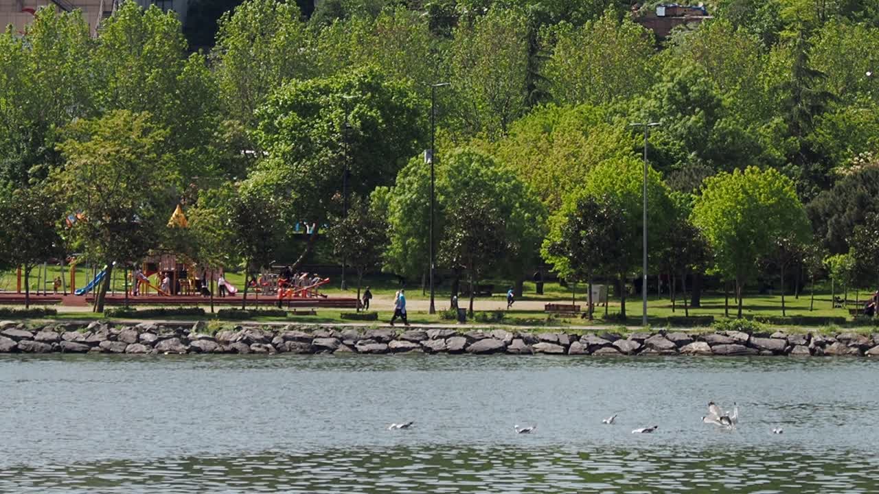 바가 에 있는 공원 에서 빛 이 내리는 날 을 즐기는 가족