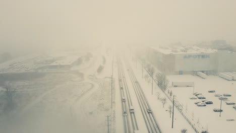 Vista-Aérea-De-Tormenta-De-Nieve-Y-Apagón-En-La-Ciudad-Canadiense-Durante-El-Invierno