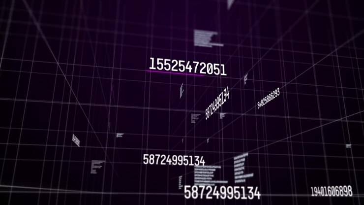 Animation of numbers changing and data processing on black background