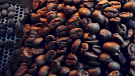 scooping coffee beans out of the roaster - slow motion close up detail