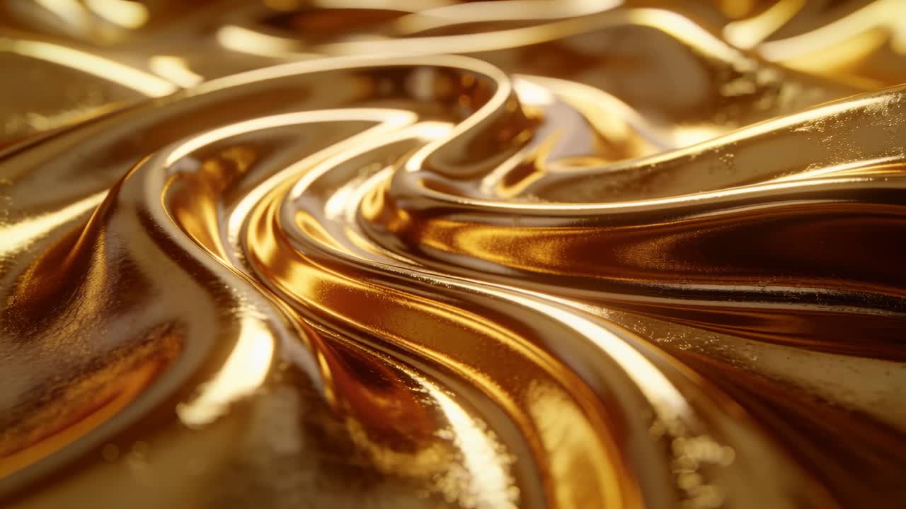 La fotocamera macro si ritrae, superficie d'oro che scorre, pieghe che si stringono, striature che scivolano per il design.