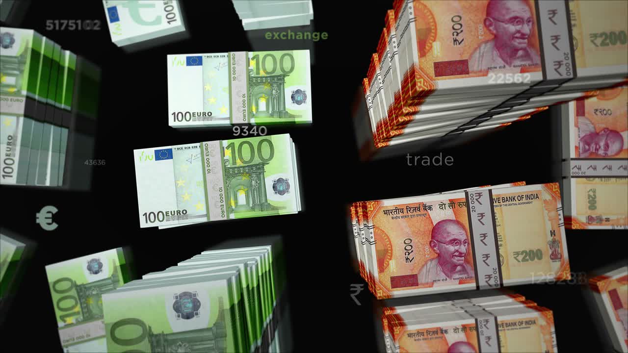 евро и индийская рупия обмен денег цикл анимации