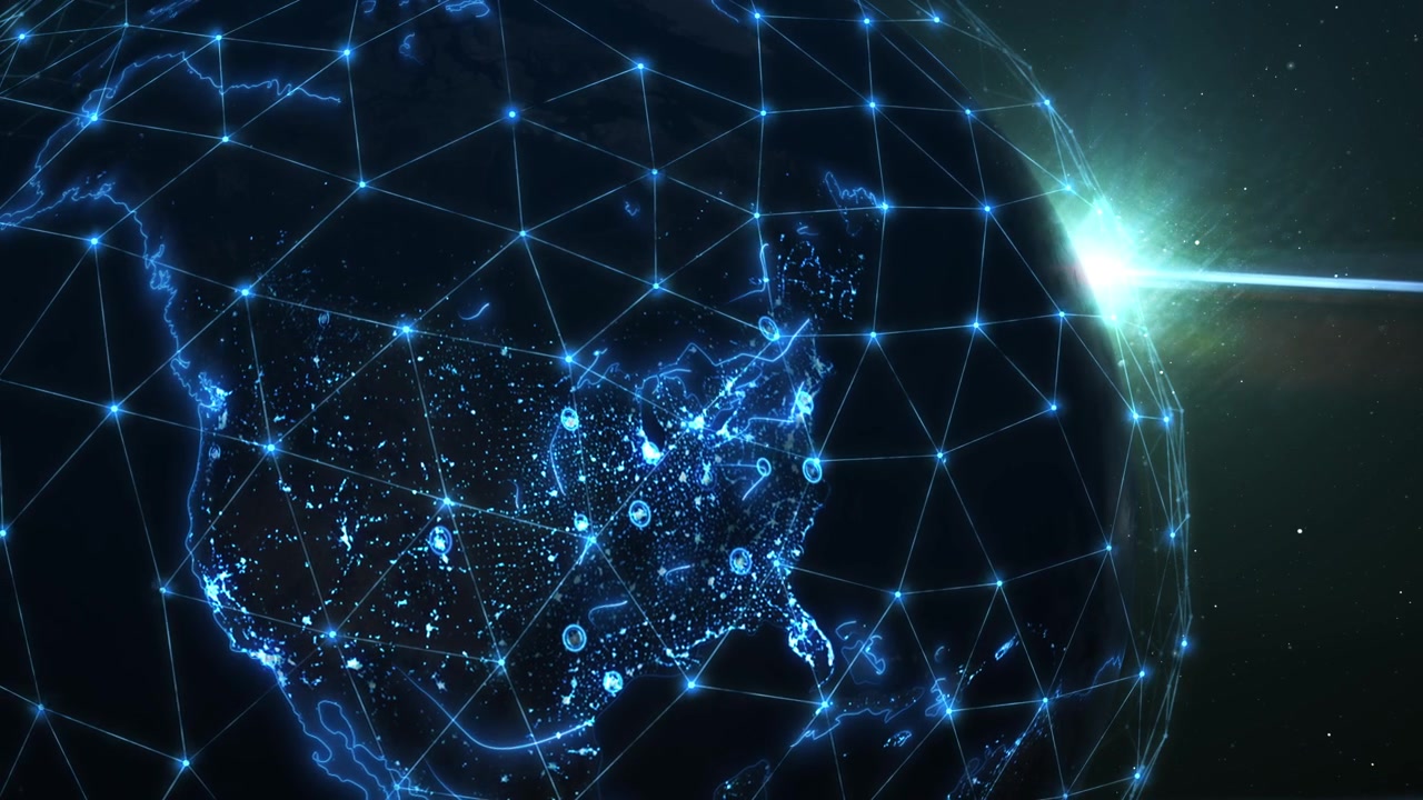 Digital Network Connections Over North America on a Glowing Globe