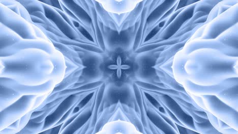 forma abstracta en 3d como una estrella o una flor, estructura simétrica de material de terciopelo azul negro intercalado con pañuelos, formas de cambios cíclicos suaves. fondo mate suave y elegante, animación suave.