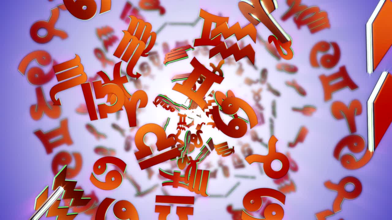 Falling Zodiac Signs, Horoscope, Background, with Alpha Channel, Loop