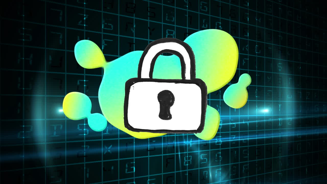 animación de un candado sobre manchas verdes sobre un fondo negro