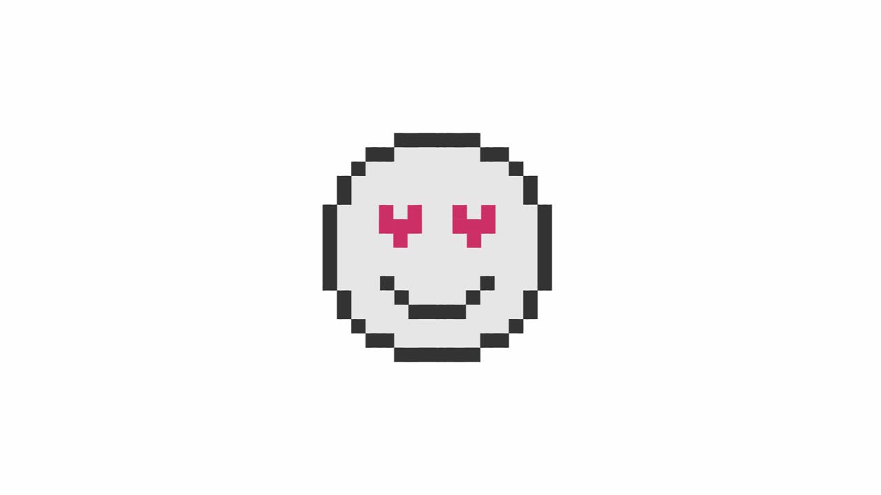 Lovely smile hud holographic symbol on digital old tv screen seamless loop glitch animation. Hearts. Dynamic retro and joyful. Colorful and vintage video footage.